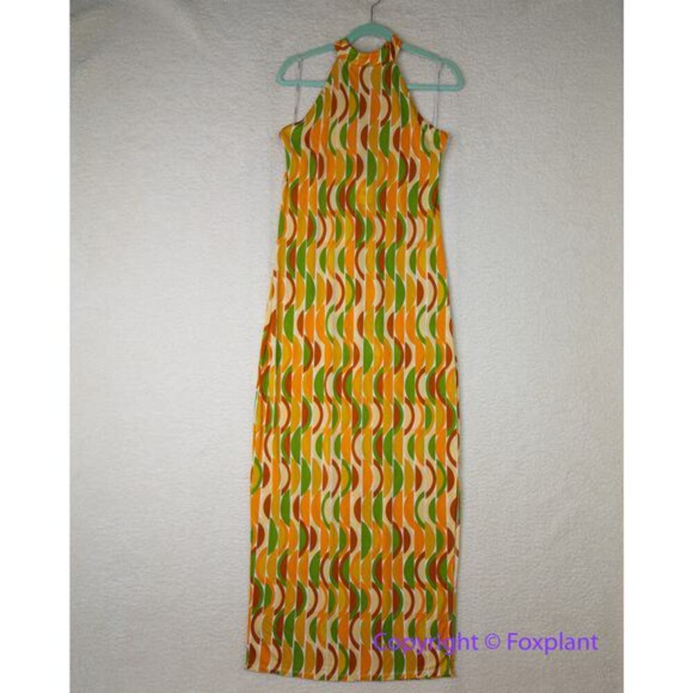 Eloquii Maxi Dress Groovy 70's Funky Sunrise‎ Cabana Halter, size 14 - Picture 2 of 16
